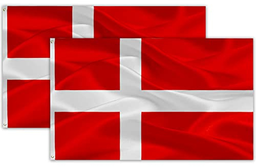 2 Stück Dänemark Fahne | Flagge Dänemark | Wetterfeste Flagge mit Messing-Ösen | Fahne Flagge Dänemark Denmark DK 90 x 150 cm | Kräftige Farben | Top Qualität