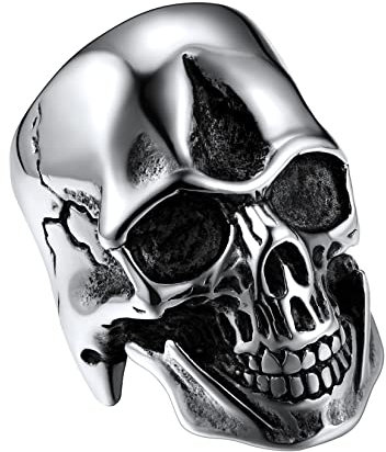 U7 Edelstahl Totenschädel Ring Gotik Punk Totenkopf Ring Herren Vintage Biker Statement Ring Großer Fingerring Modeschmuck Accessoire für Männer(Ring Größe 72)