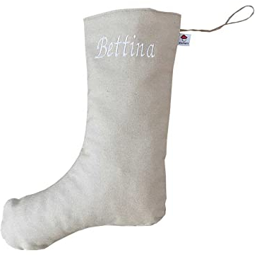Glückspilz Nikolausstiefel I Kinder Nikolausstrumpf I Nikolaussäckchen Jute I mit Namen personalisiert (Leinen Beige, 40 cm)