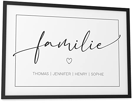 Papierschmiede® Bild Familie Personalisiert mit Namen, DIN A3 (30x42 cm) Rahmen wählbar, Familienposter personalisierte Familiengeschenke Wandbild für Zuhause Flur Bilder Kalligrafie Typografie