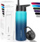 HASAGEI Edelstahl Trinkflasche, Thermosflasche mit Strohhalm BPA-Frei, Vakuum Isolierflasche 24H Isolierflasche Edelstahl Wasserflasche für Sport (18 OZ / 500ml, Grüner See mit Blau)