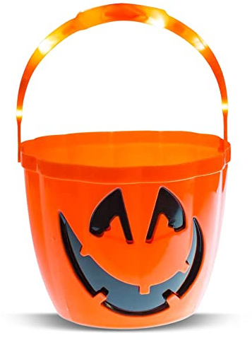 Light Up Halloween Bucket - Led Pumpkin Buckets with Handle, Large Capacity Candy Holder Kids, Halloween Trick or Treat Pumpkin Bucket for Party Decor,Halloween Party Bag Fillers (Orange)