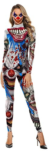 Bseical Halloween KostüM Skelett Damen Jumpsuit 3D Print Langarm Skinny Cosplay Knochen Overall Fasching Karneval Skeleton Bodysuit