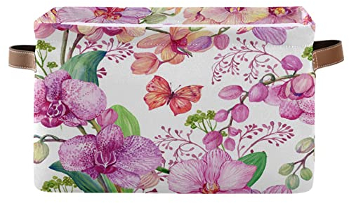 Rechteckiger Aufbewahrungskorb, Blumen-Schmetterling, Blumen-, Blumen-, Faltbox, Würfel für Schrankregale mit Griffen, Wäschekorb, Spielzeugkleidung, Organizer für Kinderzimmer, Schlafzimmer, 1 Stück