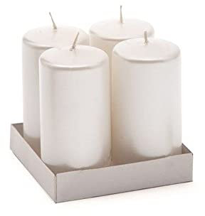 Candela a colonna moccolo vari colori e misure | stoccaggio disponibile per offerta | idea decorazione casa cucina regalo bomboniere (4 pezzi bianco perla 5x10cm)
