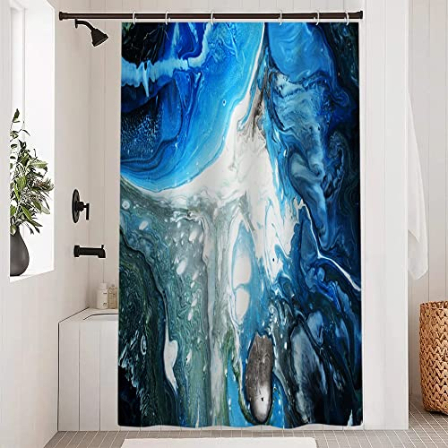 Uiiooazy Duschvorhang Marmor Blau, Duschvorhang Abstrakt Grau Marmoriert Duschvorhäng Anti Schimmel Wasserdicht Polyester Stoff Waschbar Blickdicht Bad Vorhang mit 8 Haken für Badezimmer 120Bx180Hcm