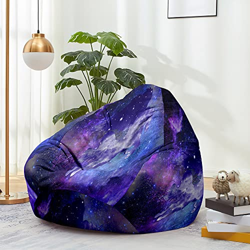 FANSU Waschbarer Sitzsack 3D Sternenklarer Himmel Ohne Füllung für Kinder Erwachsene, Outdoor Indoor Stofftier Aufbewahrung Mit Reißverschluss (90x110cm, Lila Galaxie)