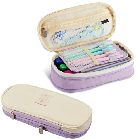 Sonuimy Federmäppchen mit großem Fassungsvermögen mit Reißverschluss, tragbar, ästhetisch, niedlich, große Kapazität, Federmäppchen, Stift, Büro, Reisen, Schreibwaren, Make-up-Tasche, Herren, Violett