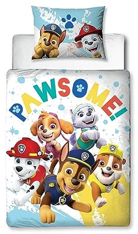Character World Paw Patrol offizieller Bettbezug für Kleinkinderbett, Splodge-Design, wendbar, 2-seitig, Junior-Bettwäsche, inklusive passender Kissenbezug-Marken, Für Kinder