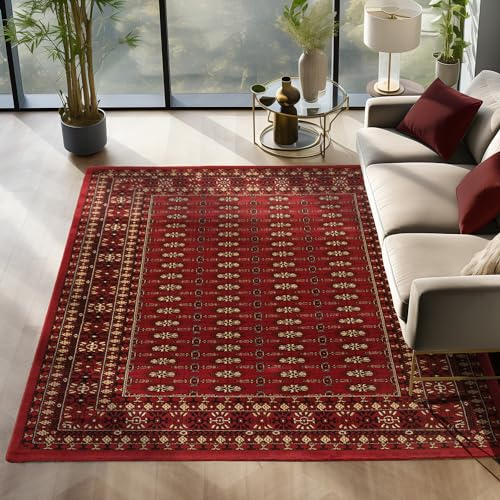 Orientalischer Teppich Wohnzimmer, Schlafzimmer, Esszimmer, Läufer, Flur Boho Teppich Kurzflor Weich 12 mm Carpet Orient, Rot, 200 x 290 cm