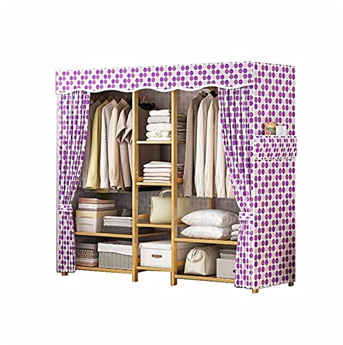 Freistehender Kleiderschrank,lila Stoffschrank,Aufbewahrungsregale,Faltbarer Leinwandschrank mit Seitentaschen (Größe: 165 x 35 x 150 cm)