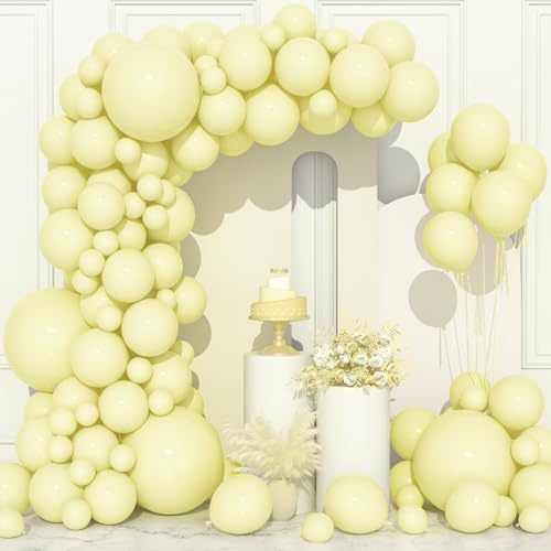106 pcs Ballons Jaunes Pastel Ballon en Latex 5 10 12 18 pouces Kit Guirlande Ballon Jaune Bébé avec Ruban pour Filles Enfants Fête d'Anniversaire Baptême Douche Bébé Mariage Baby Shower Décorations