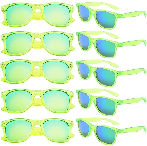 FSMILING 10er Pack Partybrillen Festival Sonnenbrille Set Grün Bunte Party Sonnenbrille Verspiegelt Transparent Neon Grüne Party brille Set Für Damen Herren Strand Hochzeit Party Pool Party Supplies