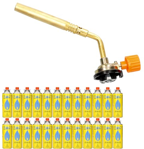 Z.M.C ALLZWECKBRENNER Gasbrenner 1,65 kW + 24x Gaskartuschen 227g, Lötbrenner bis zu 1371 °C, Schweißbrenner Bunsenbrenner mit einstellbarer Flamme, Abflammgerät Lötlampe ideal für Werkstatt