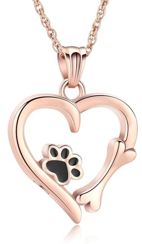 AIWENXI Urnenhalsketten für Asche Pfotenabdruck Für Immer Liebe Herz Anhänger Halskette Einäscherung Halskette für Hund Katze Asche Einäscherungs-Schmuck Medaillon Keepsake Memorial