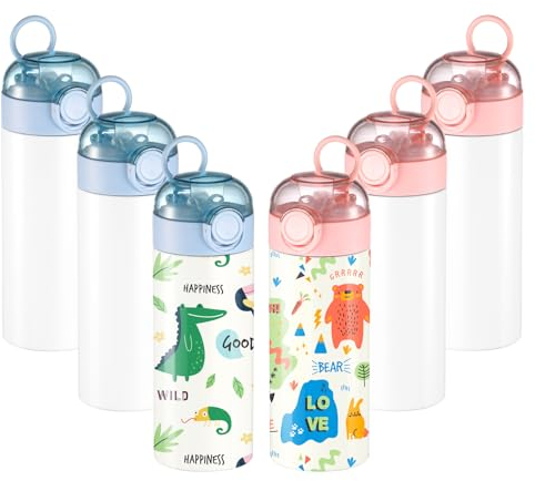 OFFNOVA Lot de 6 bouteilles d'eau vierges de sublimation pour enfants de 355 ml pour garçons et filles pour l'école, le sport, les voyages, le camping