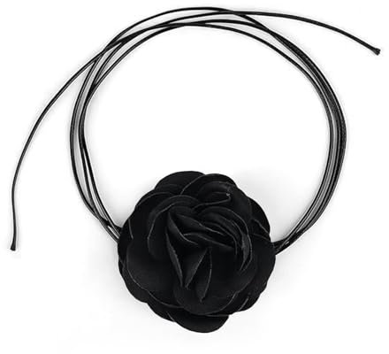 GROVL Flower Choker Necklaces, Boho Floral Choker Necklaces Black Adjustable Y2k Lace up Necklace Fabric Rose Necklace for Women Girls Bride Wedding Birthday Party Halloween Dressing