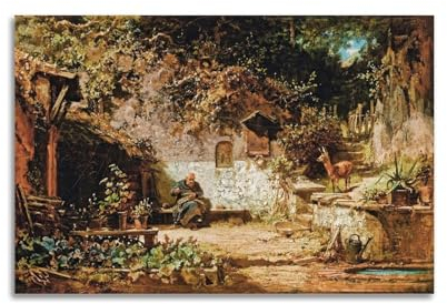 Carl Spitzweg (Einsiedler repariert seine Netze), Künstler-Poster, Geschenke, Leinwand, Gemälde, Wandkunst, dekoratives Bild, Drucke, moderne Dekoration, 30 x 45 cm