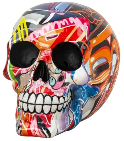 Lifestyle & More Totenkopf Skulptur Dekofigur Pop Art aus Kunststein Mehrfarbig Höhe 12cm b=15cm