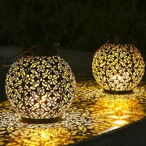 BGIUSQF 2 Stück Solarlaterne für Außen, LED Laternen für Draußen, IP55 Wasserdicht Solar Lampe Outdoor, Intelligente lichtempfindliche Steuerung, für Balkon Deko, Garten, Draußen, Patio, Camping