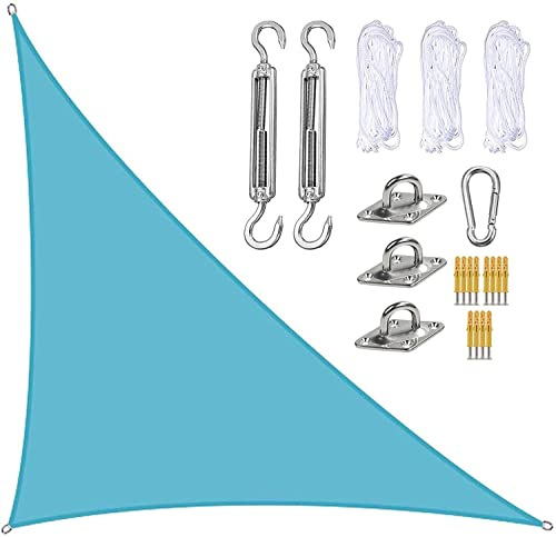 Sonnensegel Wasserdichter Sonnenschutz, Rechtwinkliges Dreieck-Sonnensegel, 98% UV-Block, Waschbares Sonnensegel, Außensonnenschutz for Spielbereiche, Teich (Color : Sky Blue, Size : 4x4x5.7m)