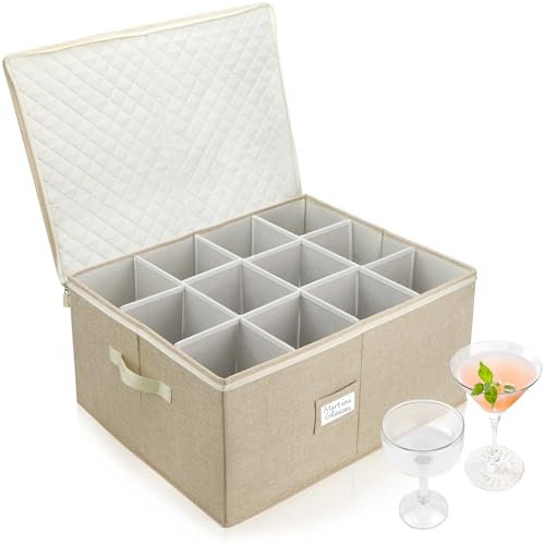 LotFancy Stemware Aufbewahrungsbehälter, Hartschale, große Weinglas-Aufbewahrungsbox zum Umzug, stapelbar, faltbar, Kristallglaswaren, Trinkgeschirrkoffer mit Trennwänden und Griffen, 53,3 x 39,4 x