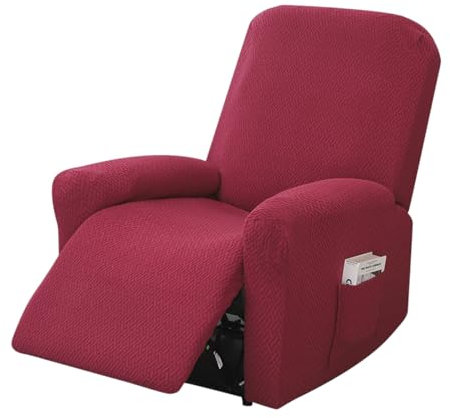 KMQRDZi Sesselschoner für Relaxsessel, Stretchy Split All-Inclusive Sofabezug, 4-Teilig, Waschbar, C/hiva s, Abriebfest und Kratzfest (Burgunderrot)