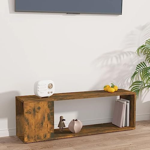 Pxznbe Tavolo Porta TV 100x24x32 cm Rovere Fumo Legno Multistrato Design Elegante e Classico Mobile TV Piano d'appoggio Pratico per Esporre Oggetti Decorativi Supporto TV Soggiorno Ampio Spazio