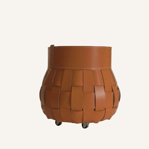 LIMAC Design TRECCIO portalegna in cuoio, borsa porta legna da interno, cesto per legna da ardere, con ruote gommate, prodotto da Limac Design®. Marrone