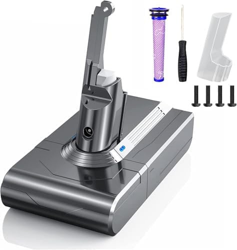 6,000mAh Batteria Dyson V8, BuTurePre Batteria per Dyson V8 SV10 Absolute Animal Fluffy Motorhead 21.6V Dyson Batteria con 1 Filtro e 1 Cacciavite