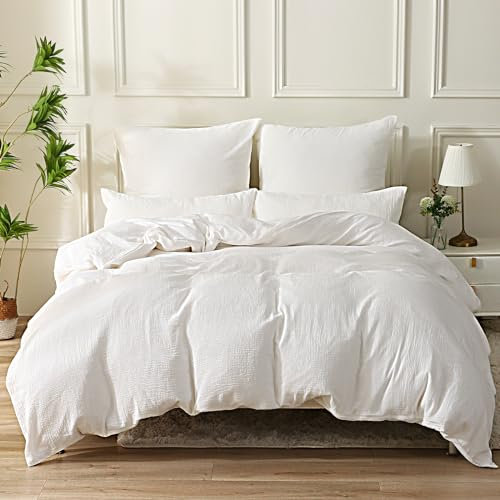 SOULFUL Housse de Couette 240x260 Gaze de Coton, Certifié Oeko-TEX, Blanc Ensembles de Housse de Couette avec Fermeture Éclair, Parure de Lit 2 Personnes 240x260 cm avec 2 Taie d'oreiller 65x65 cm