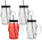 binsakao Lot de 4 tasses d'Halloween – Bocal Mason avec couvercles, pailles et poignée – Verres à boire en forme de crâne pour fête d'Halloween, décoration de bar (473,6 g, transparent)