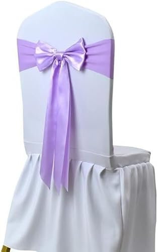 LEOXAO 20pcsUniversal Elastic Chair Ties, Tie Satin Chair Sash Bow Spandex Stretch Chair Sash Band Ribbon Know Tie For Wedding Event Hotel Decoration(Lilac)