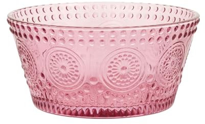 Boston International Vintage-Inspired Glass Serving Bowl with Embossed Floral Pattern for Salad Snacks Dinner, Small 4.75 x 2.25, Pink Codi