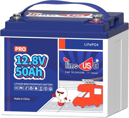Timeusb Batteria LiFePO4 12V 50Ah,Batteria Litio con BMS da 50A,15000 Cicli Profondi,Durata di Vita di 10 Anni,Batteria al Litio per Impianto Solare,Camper,Marina,Off-grid
