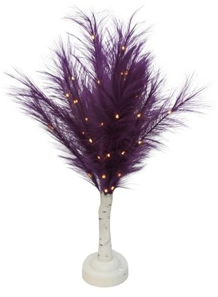 SHATCHI 70cm Purple Feather Tree Table Lamp Warm White LEDs Lighted Pampas Tree – Battery-Operated Decorative Night Light for Christmas, Home, Events, Holiday Decorations