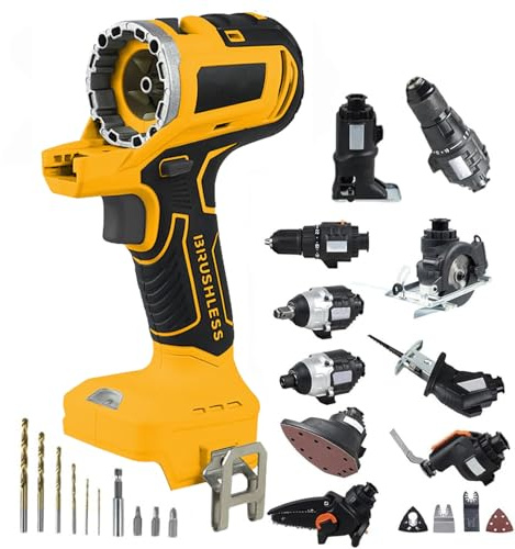 Cordless Drill Tool Set Combo Kit, 10 in 1 Woodworking Brushless Power Tool Combo Kit with 4.0 Ah Battery & Tool Box for Construction Site, Decoration Company, DIY