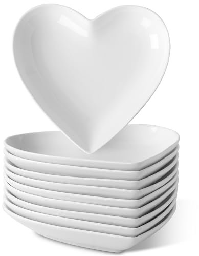 XINLTC Ceramic Dessert Plates Set of 10, Small Heart Shape Appetizer Plates 7.5 Inch, Mini Dinner Plates for Cake Snacks Side Dish, Microwave/oven/Dishwasher Safe, Kitchen Porcelain Dish