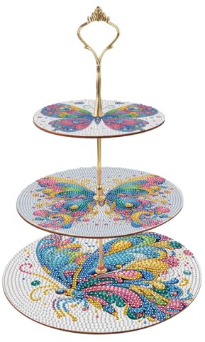 DCIDBEI Pintura de Diamantes Soporte para Tartas 3 Niveles 25x32cm, Pintar por Números Bandejas para Galletas Torre para Servir Soporte para Postres Diamond Painting Almacenamiento de Frutas Mariposa