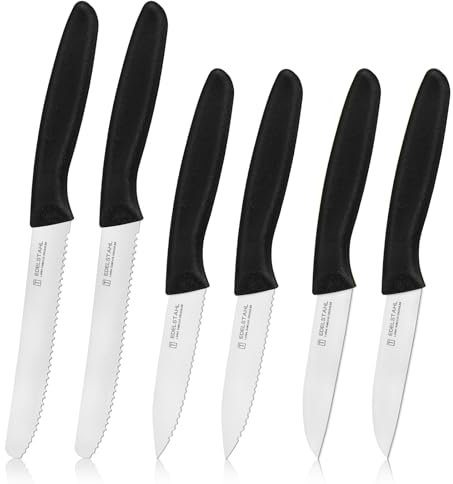 targzier Gemüsemesser-Set,6-teilig,Multifunktionales Messer,Tomatenmesser,Ergonomischer Griff,Superscharfes Küchenmesser-Set,Gerader Schliff,Schwarz
