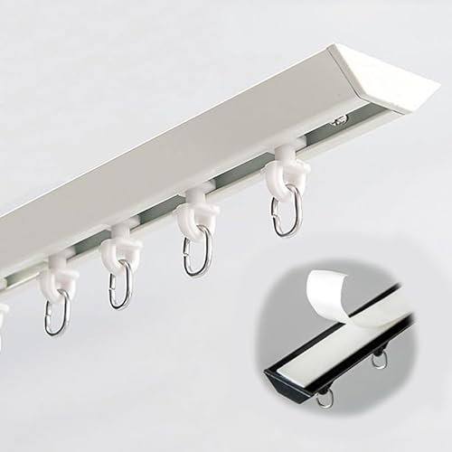 Tenda autoadesiva silenziosa da soffitto, asta divisoria da 6 m, con ganci a rullo, binario singolo personalizzabile per camera da letto, doccia, armadio, bianco