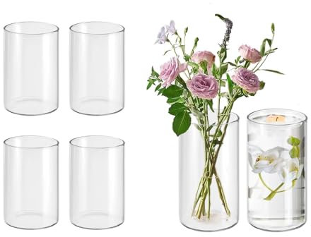 Lot de 6 vases cylindriques en Verre pour Les décorations de Table, vases à Bougies en Verre de 15 cm de Haut pour la décoration des fêtes, des Mariages et des banquets (6, 8.5 x 15 - Droit)