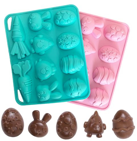 2 Stück Ostern Kaninchen Backform, Ostereier und Hasen, Silikonform aus Karotten und Kaninchen, für Cupcake Topper, Schokolade, Gebäck, Keksdekor