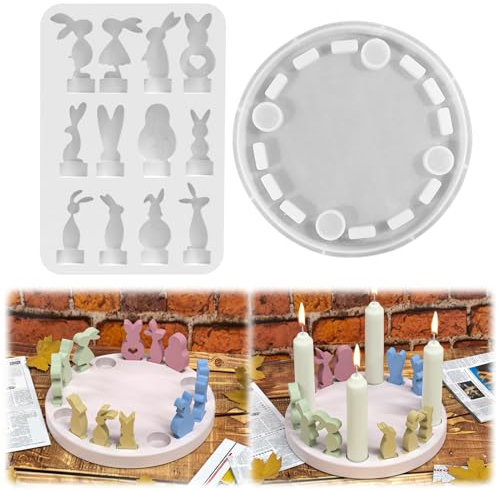 Silikonformen Gießformen Ostern Hase Kerzenhalter, Runde Silikonform Ostern Kerzenhalter, Osterhasen Gießformen Silikon Osterhase Giessform Silikon Gießform Kerzenständer für Stabkerze