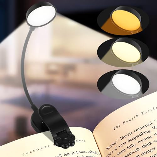 Lampe De Lecture 16 Led, Rechargeable Lampe Pince,Lampe De Chevet Enfant,3 Couleurs,Lampe à Livre Flexible à 360°,LéGèRe Et Portable,Parfaite Pour Les Amateurs De Livres,Lit,Bureau,Tête Lampe Ronde 