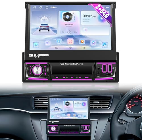 NHOPEEW Autoradio Android 1 DIN 2+64 Go avec écran Pliable – Radio CarPlay & Android Auto Compatible WiFi, GPS, DSP, FM, RDS, Commande au Volant + caméra de recul