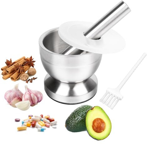 Mortero con mano de mortero, Mortero pequeño de acero inoxidable para ajo, Mortero multiusos antideslizante para machacar hierbas, pastillas y especias de cocina, 250ml