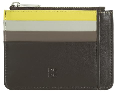 DUDU Bustina porta carte di credito in vera pelle colorata portafogli con zip Coffee brown