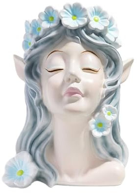 KUKUUU Mädchen Blumentopf Statue Skulptur Home Schreibtisch Ornament Dekor(Light Blue)