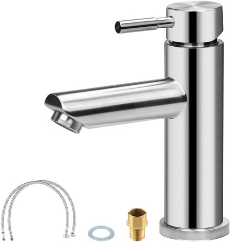 Grifo Lavabo, Grifo de Baño, Grifo Monomando Lavabo, Grifo BañO Agua Caliente y FríA, Grifo de Lavabo de Acero Inoxidable Con VáLvula de CeráMica